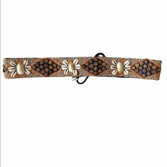 Boho Native Beaded Shell Tie Front Belt - Picture 5 of 6